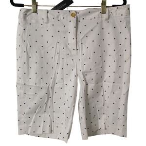 Jones New York Signature Stretch Bermuda Shorts White Navy Stars Print NWT 10
